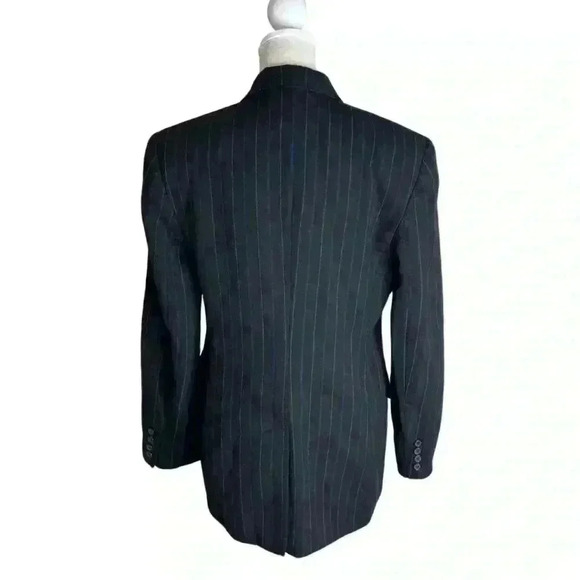 Vintage 90s Ralph Lauren Pinstripe Wool Blazer 4 Preppy Old Money Equestrian - Picture 2 of 15
